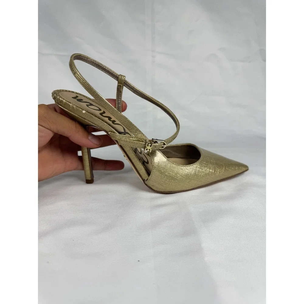 Sam Edelman Women's US 6.5 Slingback Metallic Gold Pointed Toe Stiletto Heel